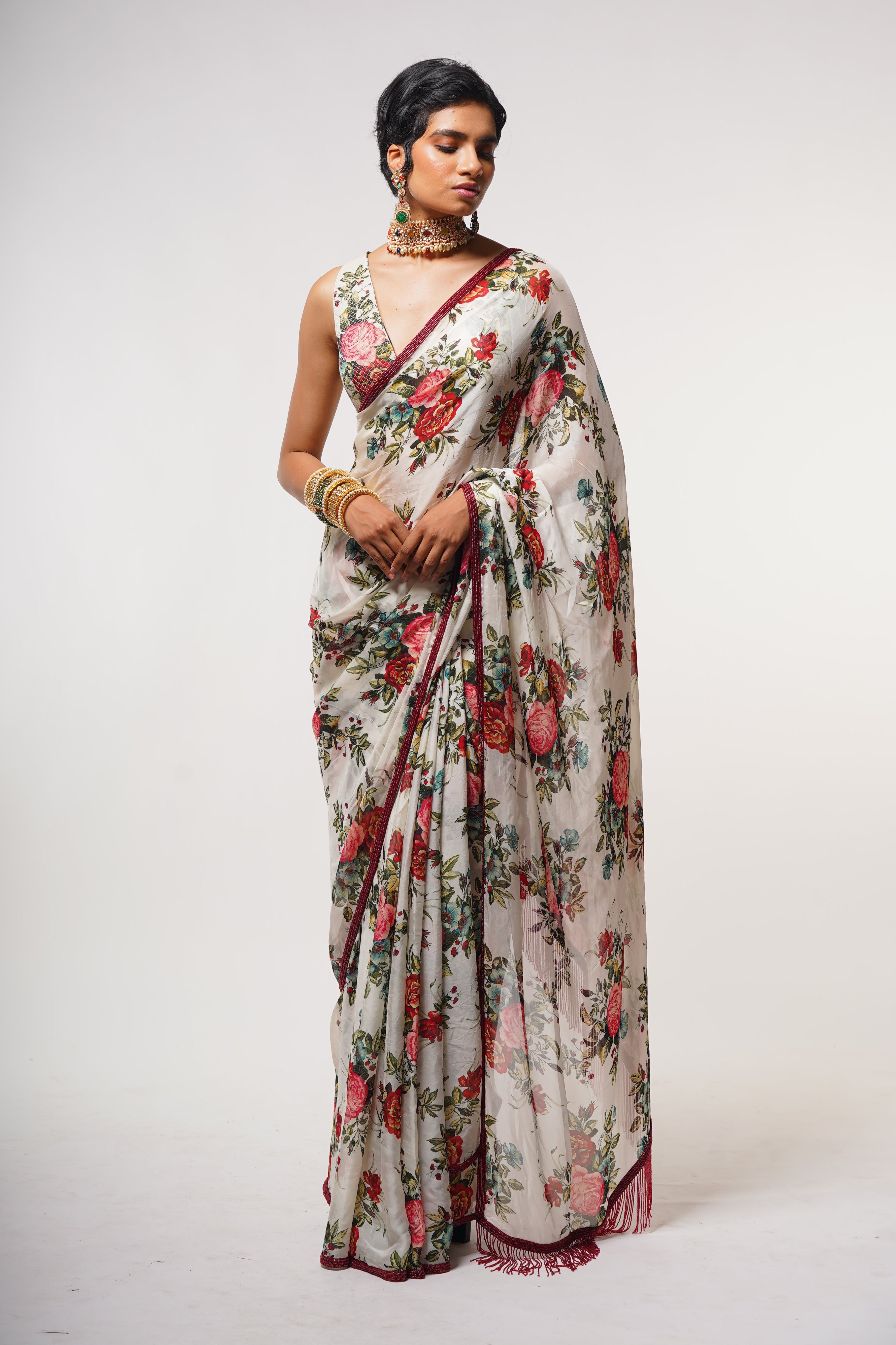 Vintage Bloom Printed PKG Saree
