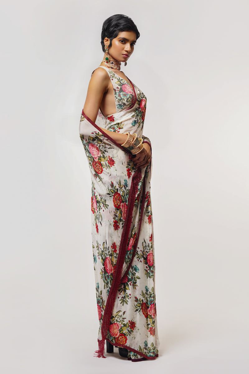 Vintage Bloom Printed PKG Saree