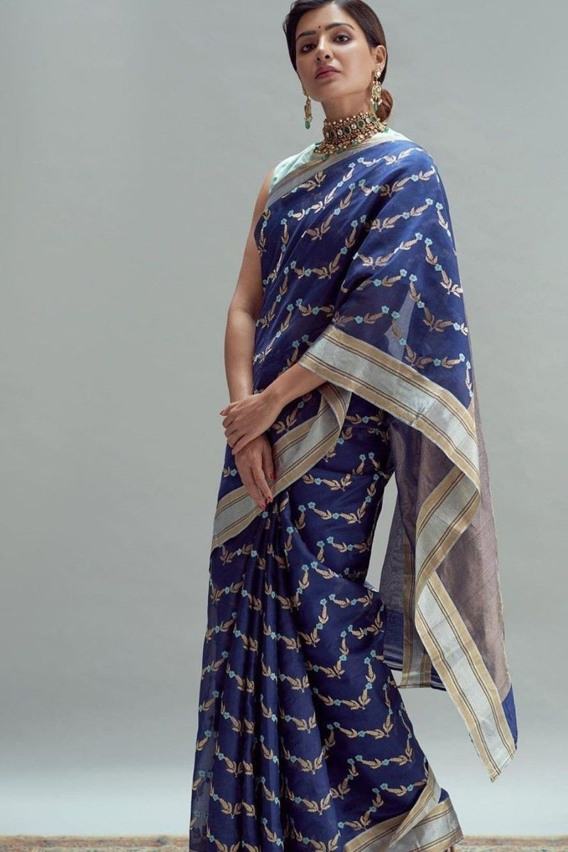 Blue chanderi saree