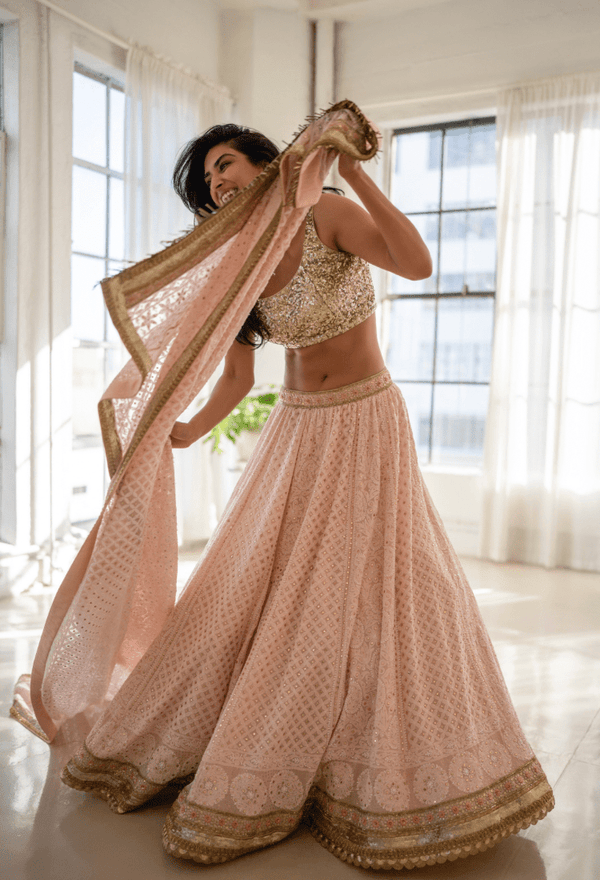 Blush pink Shahzadi Chikankari lehenga