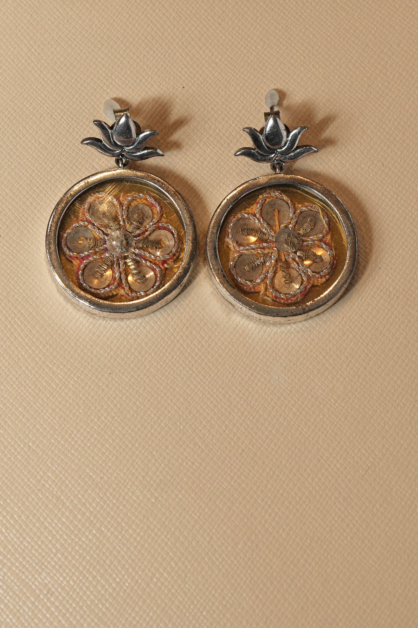 Silver Gold Plated Lotus Embroidery Earrings