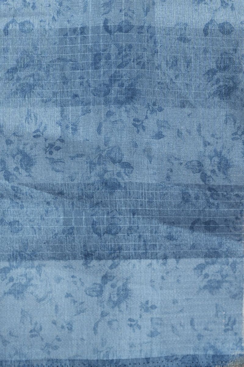 Ivory and Blue Cotton Silk Saree