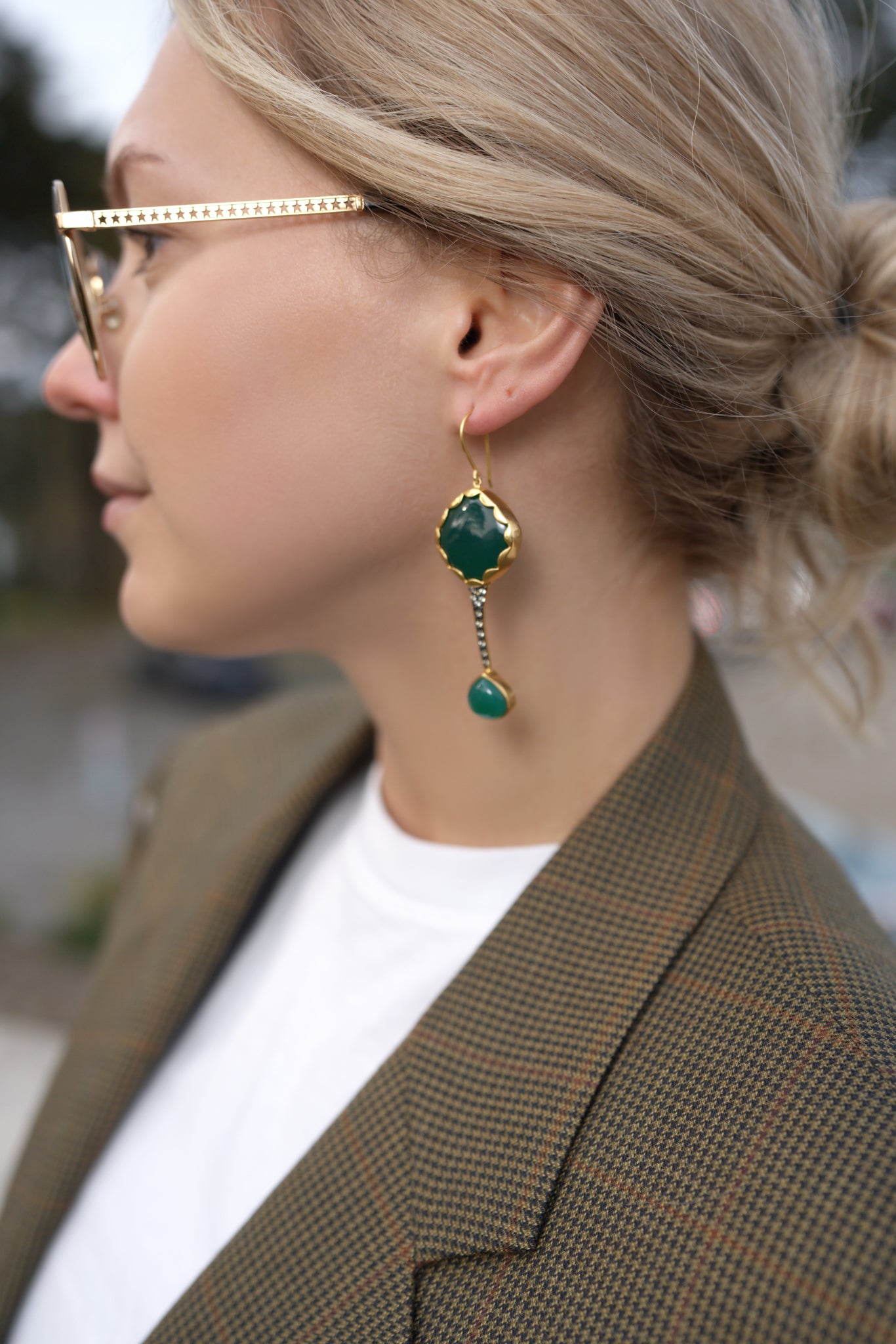 Silver Gold Plated Green Earrings