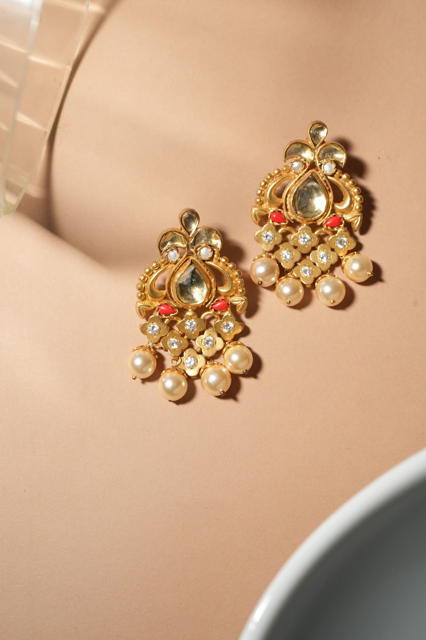 Silver Gold Plated Stone and Glass Earrings