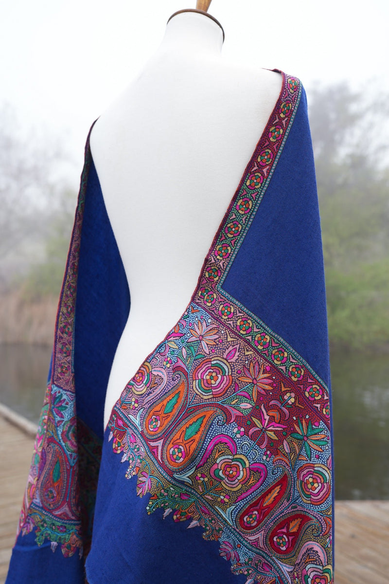 Blue Pashmina Shawl with Shawl Border