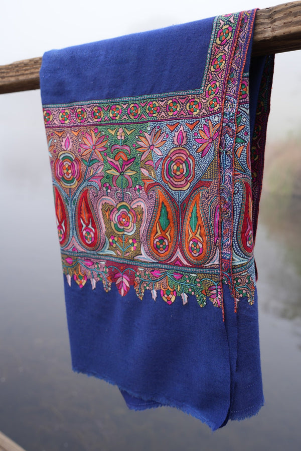 Blue Pashmina Shawl with Shawl Border