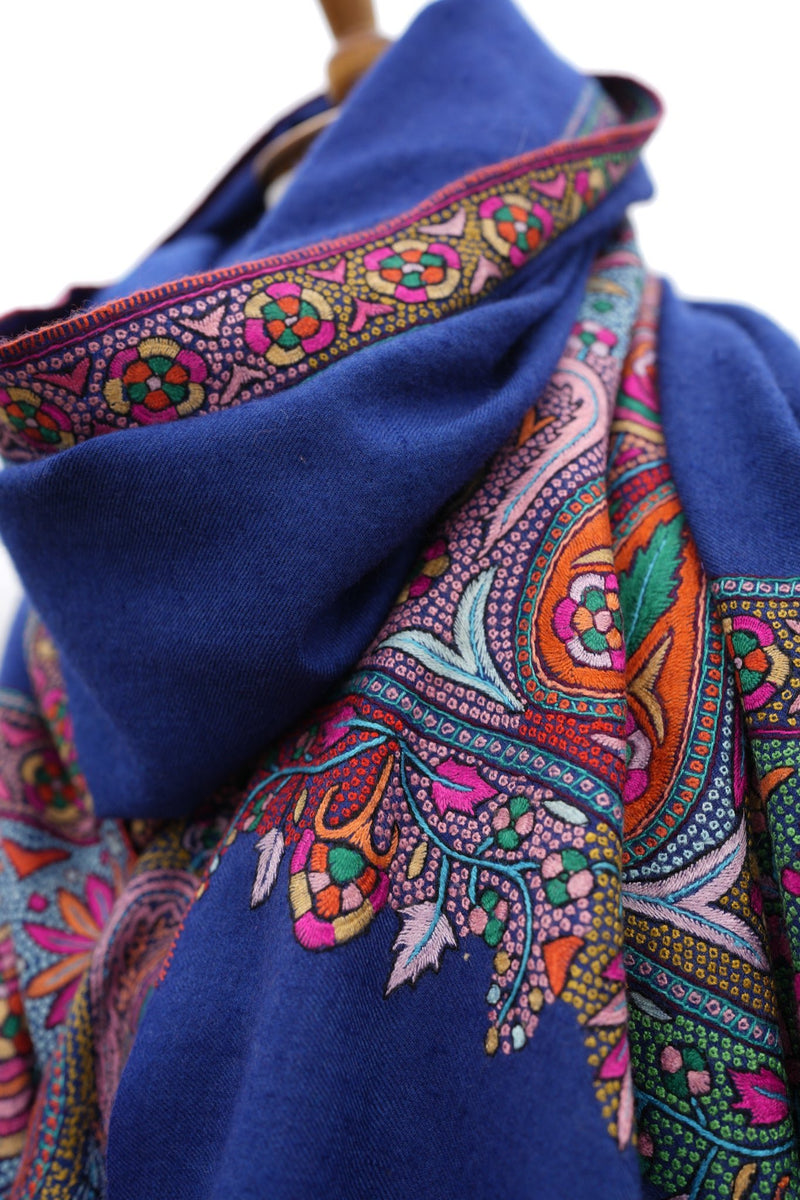 Blue Pashmina Shawl with Shawl Border