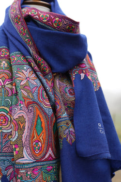 Blue Pashmina Shawl with Shawl Border