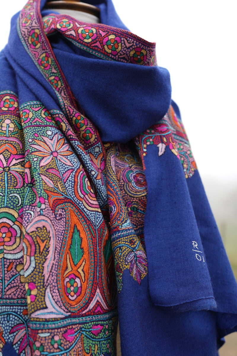 Blue Pashmina Shawl with Shawl Border