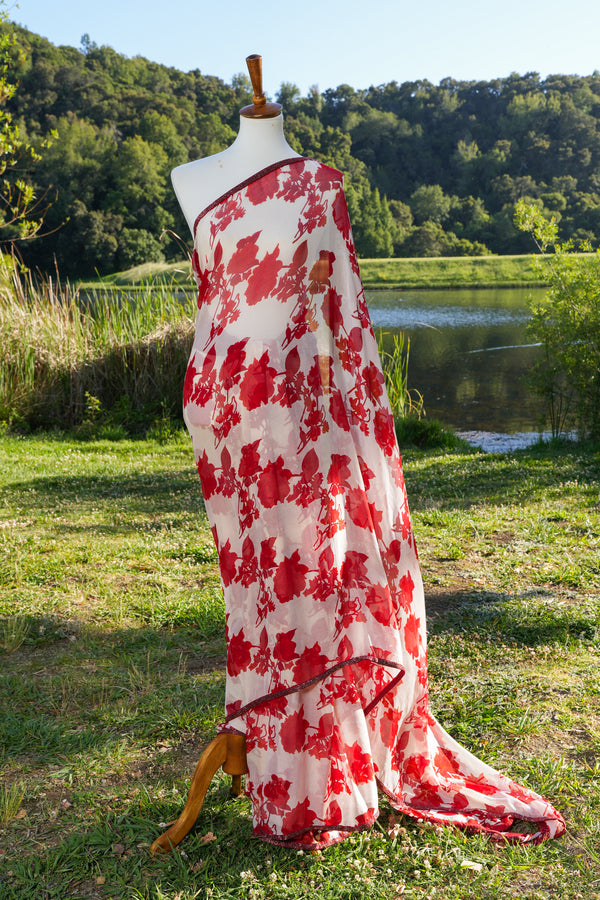 Printed chiffon saree with hand embroidered border