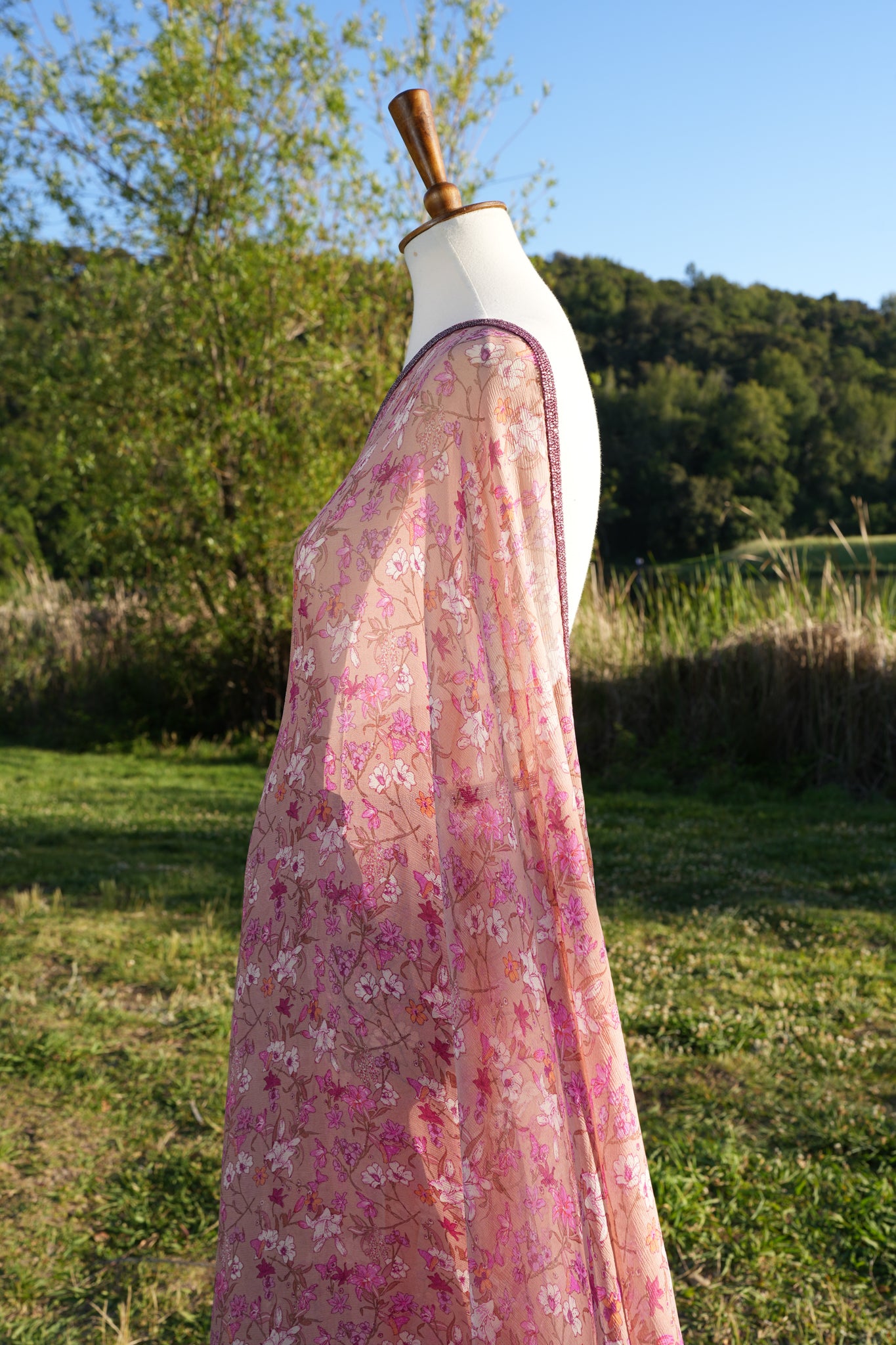 Printed chiffon saree with hand embroidered border