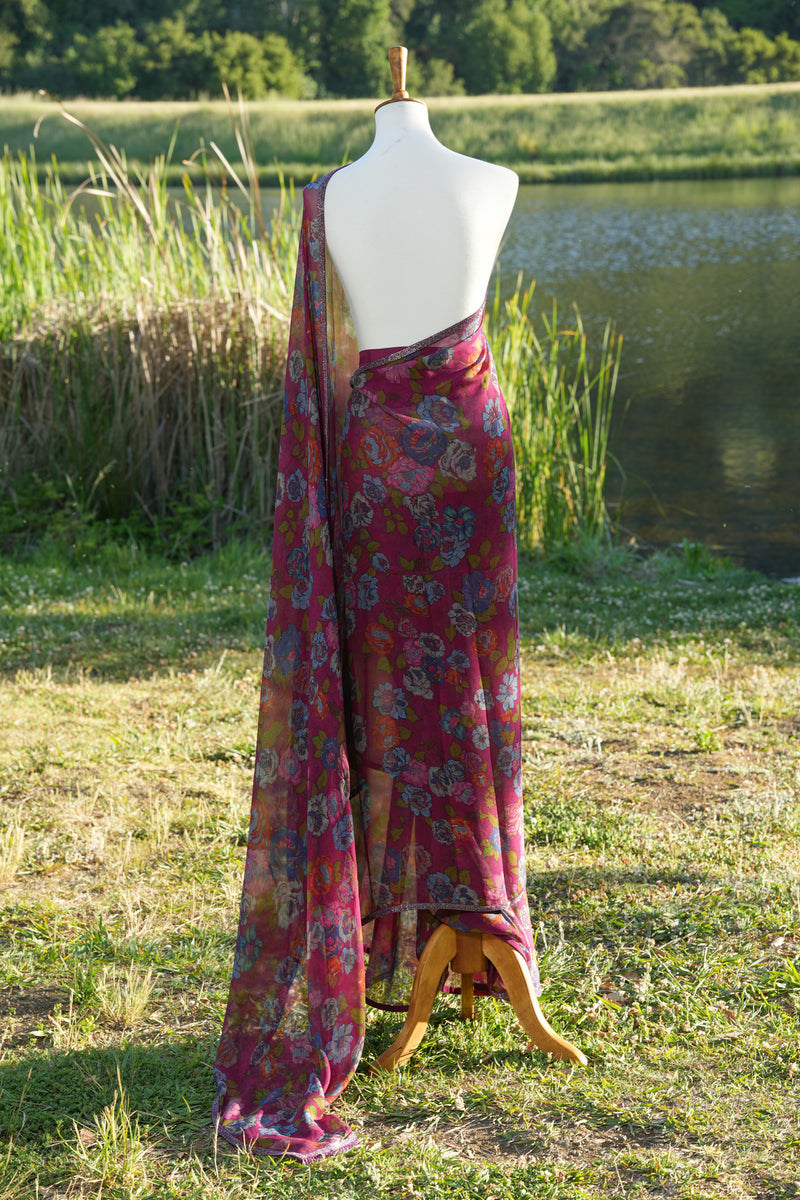 Printed chiffon saree