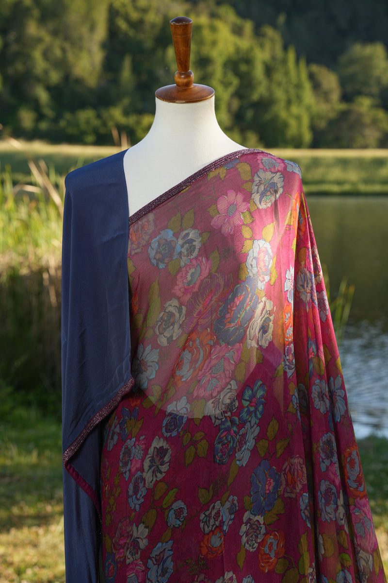 Printed chiffon saree