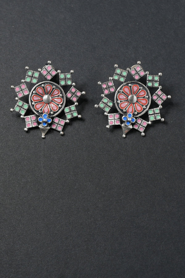 Multi Enamel Coin Flower Chandrika Ear Studs