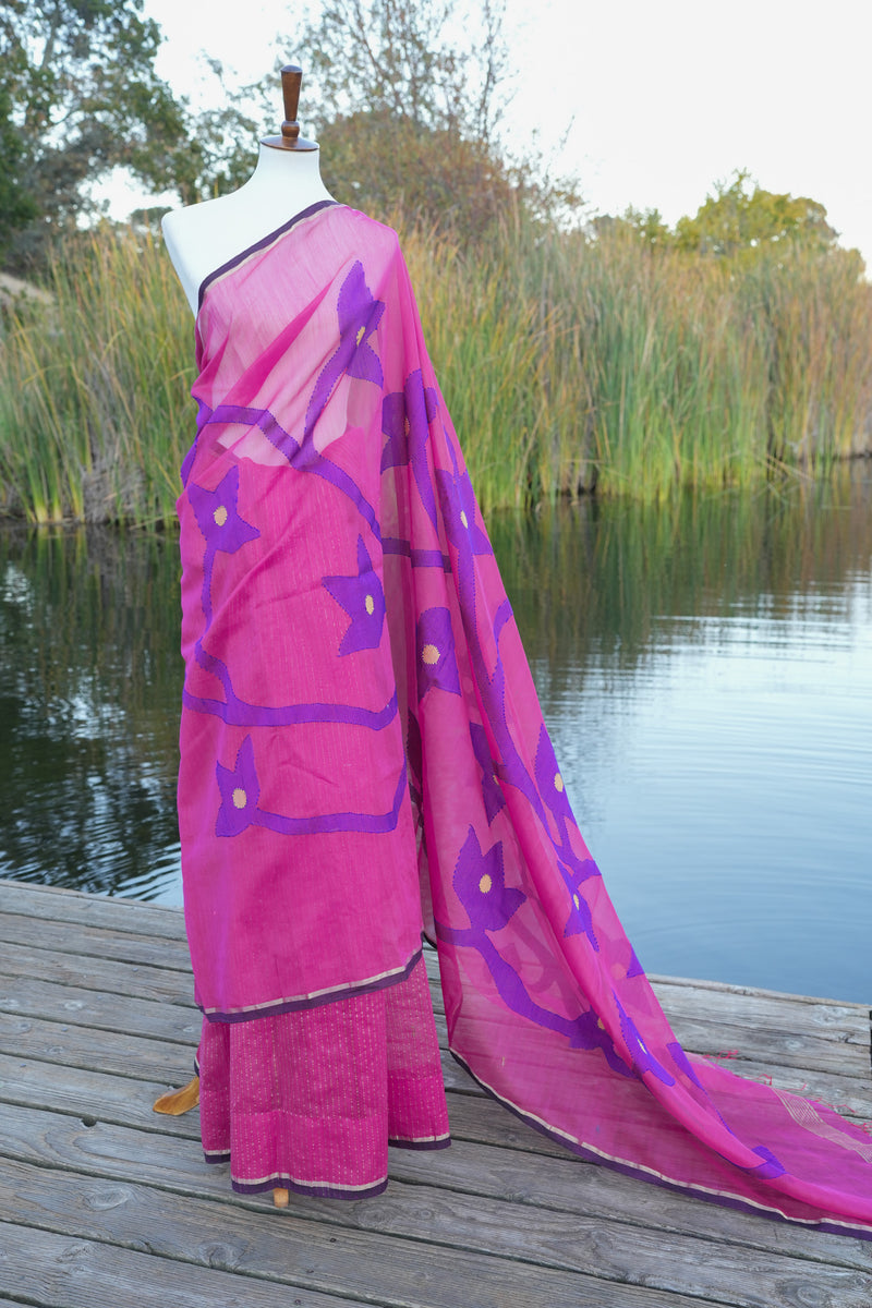 Pink Bengali Handloom Saree