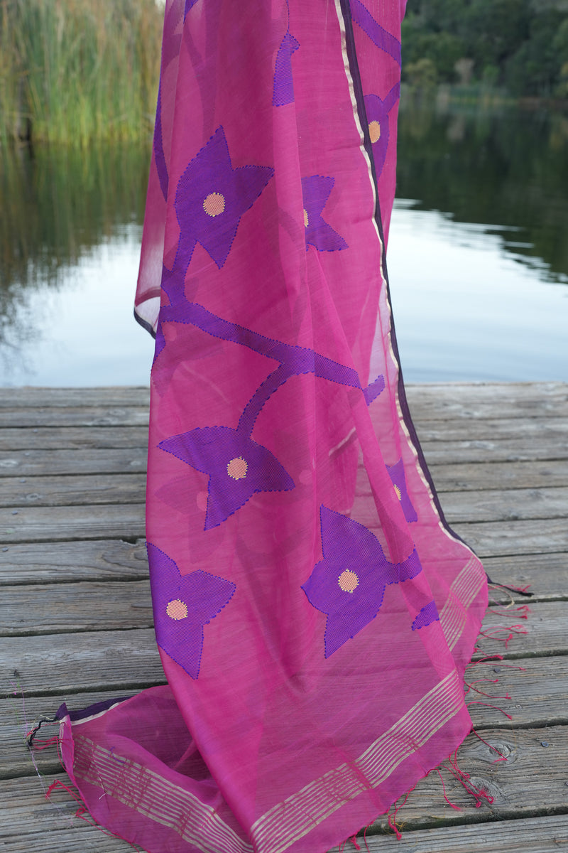 Pink Bengali Handloom Saree