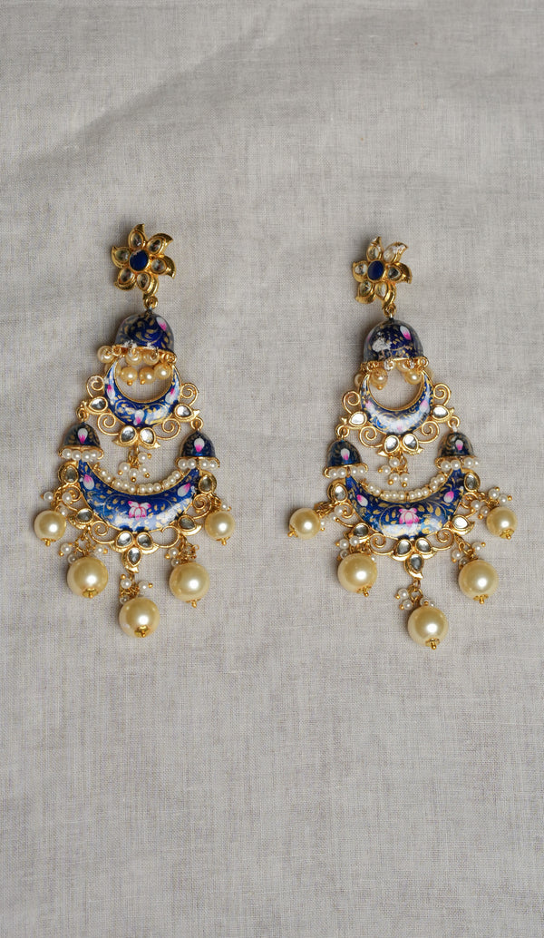 Gold Plated Blue Pink Floral Jhumki Earrings