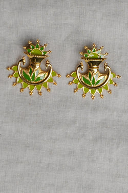 Gold Plated Green Enamel Earrings