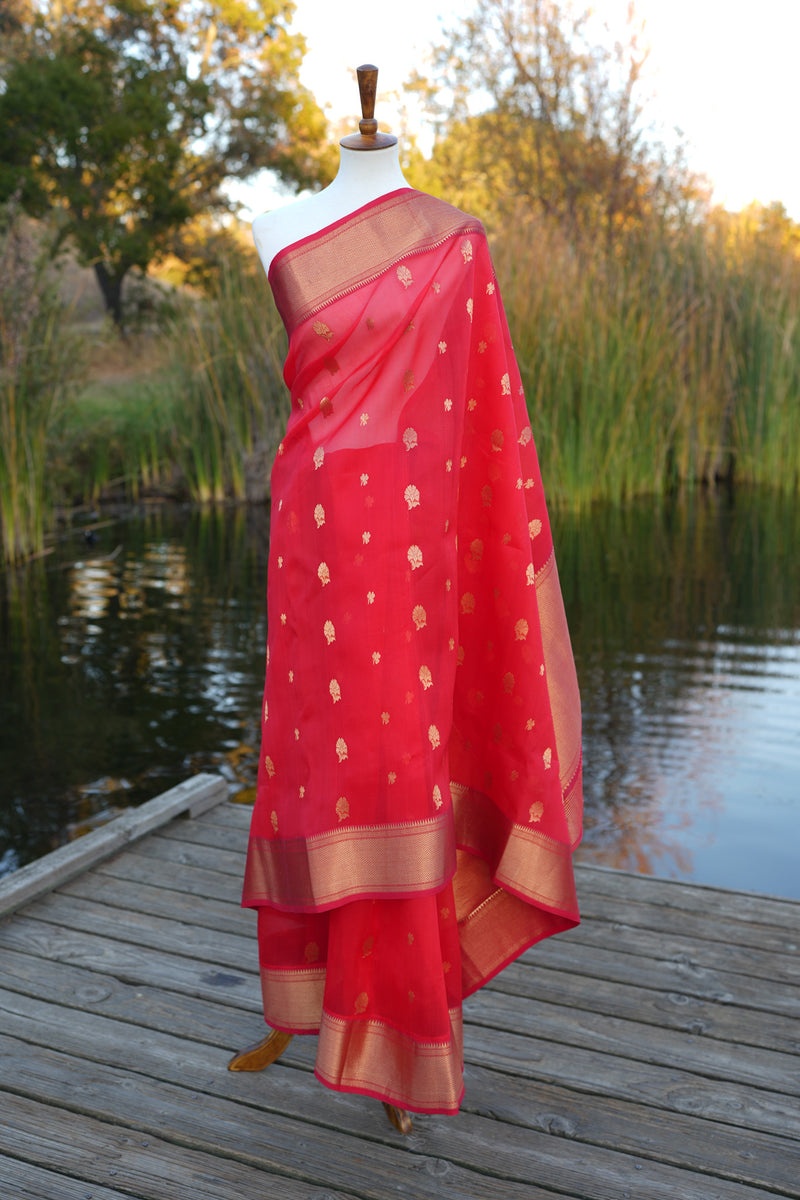 Red Chanderi Saree