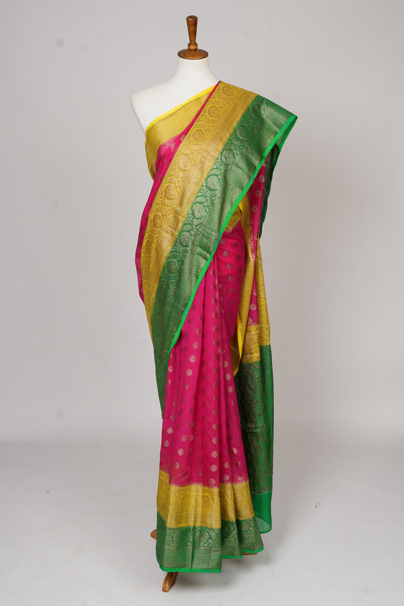 Pink art silk benarasi saree