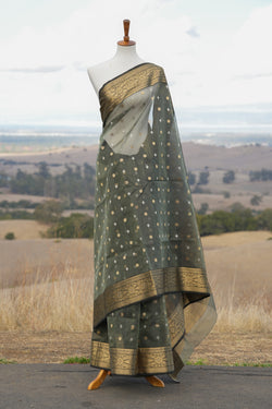 Tuscan Olive Chanderi Saree