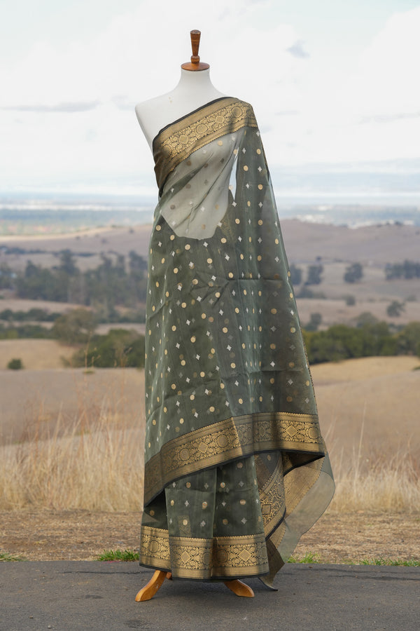 Tuscan Olive Chanderi Saree