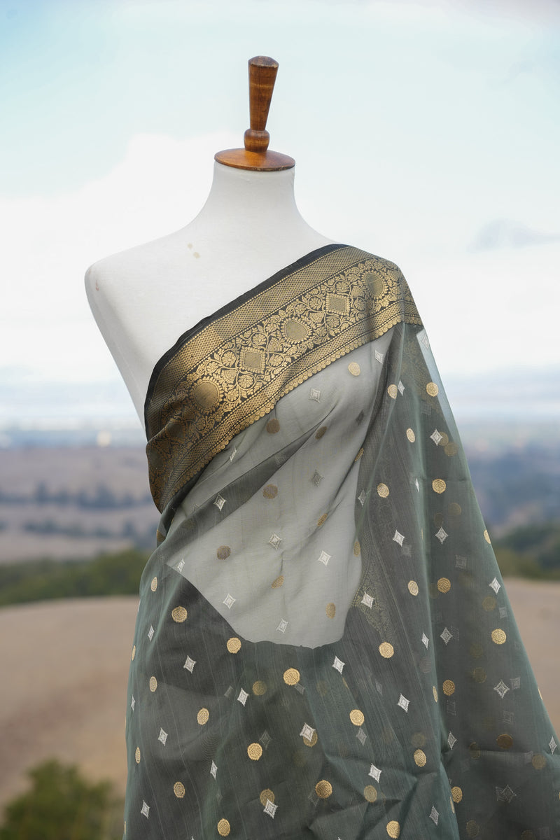 Tuscan Olive Chanderi Saree