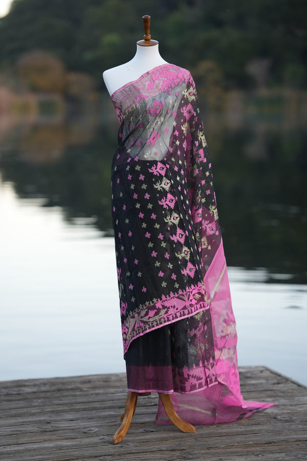 Black Pink Jamdani Saree