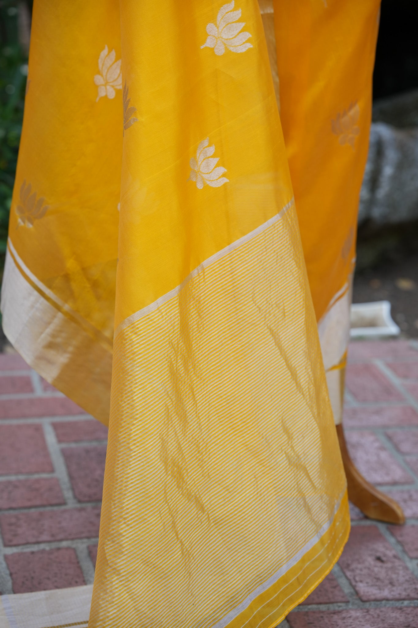 Yellow and Gold Lotus Chanderi saree