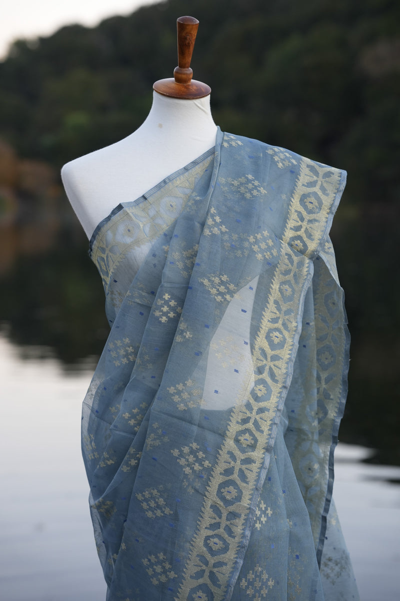 Blue Jamdani saree