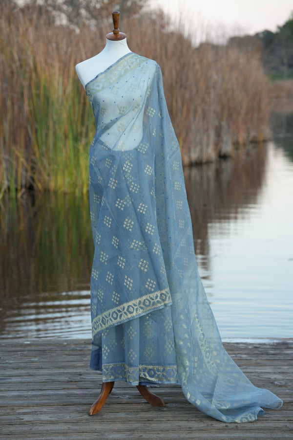 Blue Jamdani saree