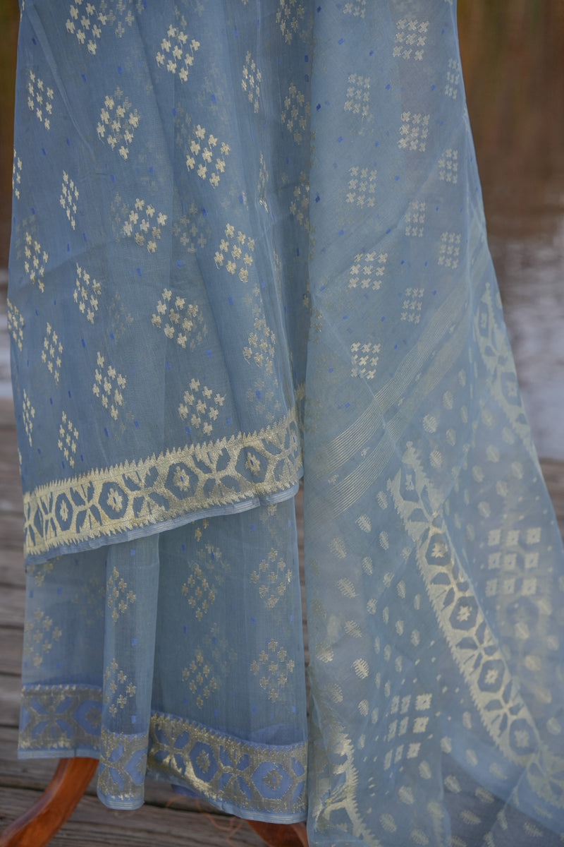 Blue Jamdani saree