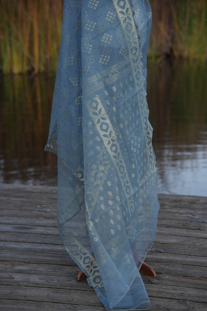 Blue Jamdani saree