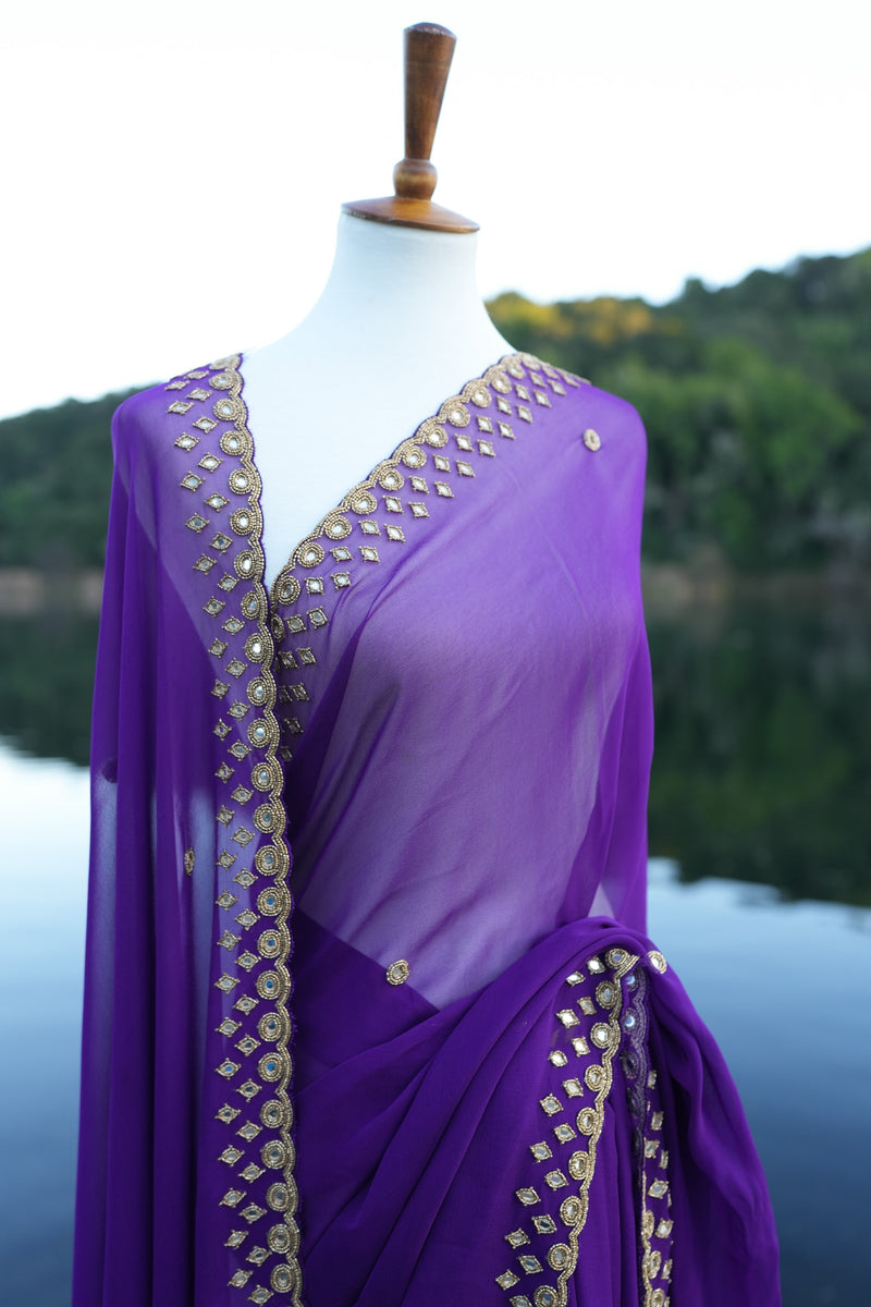 Purple Georgette Saree