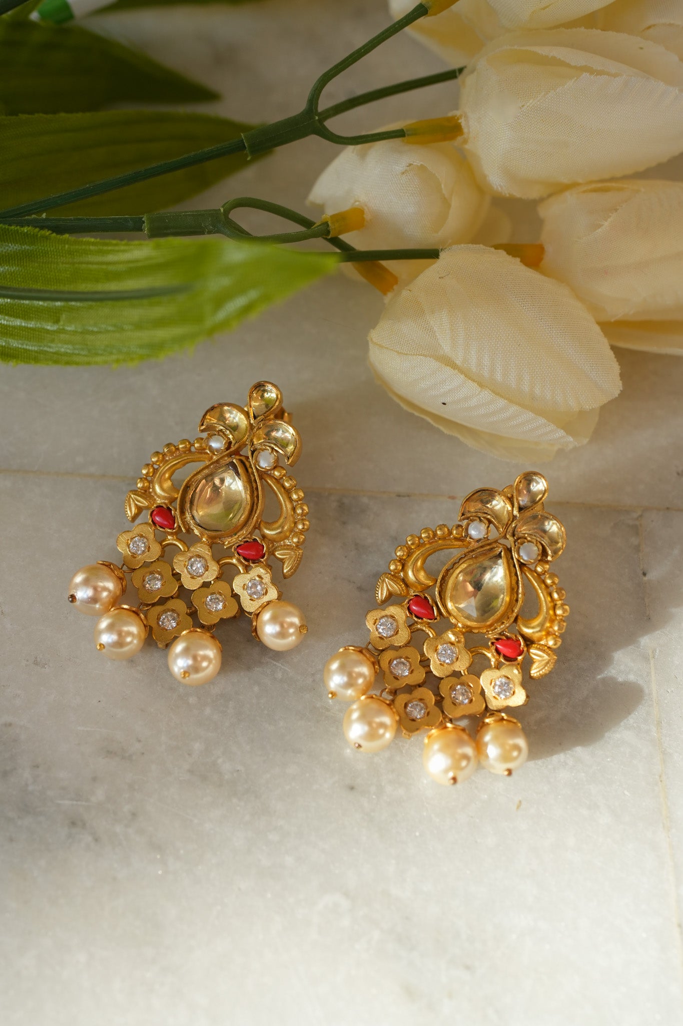Silver Gold Plated Stone and Glass Earrings