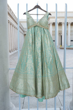 Mint Silk Benarasi Lehenga Set