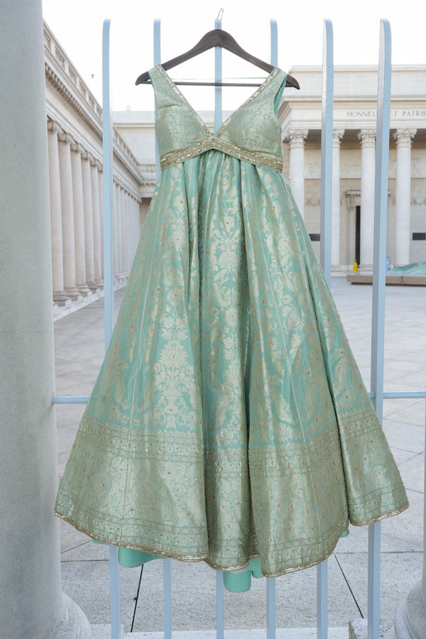 Mint Silk Benarasi Lehenga Set