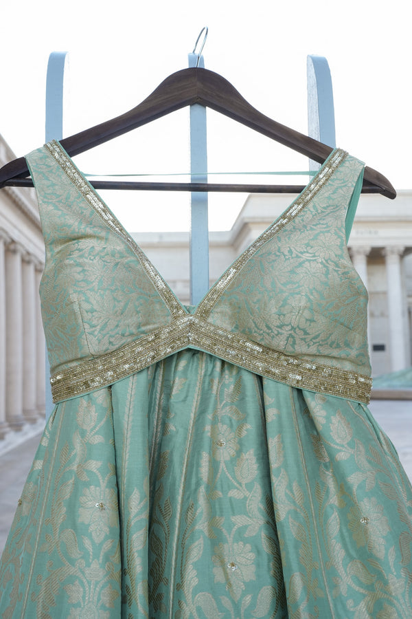 Mint Silk Benarasi Lehenga Set