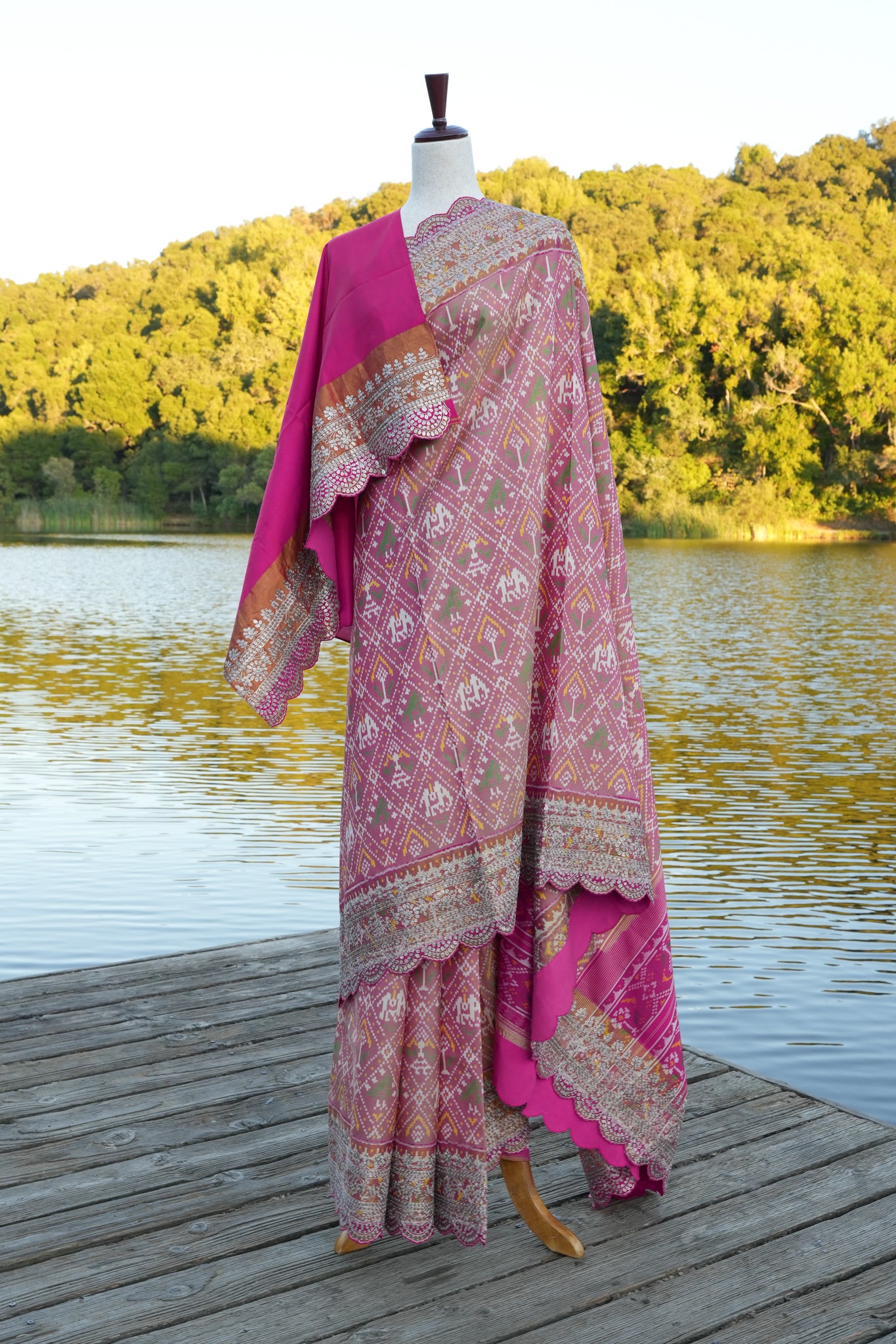 Ikat Saree with hand embroidered border