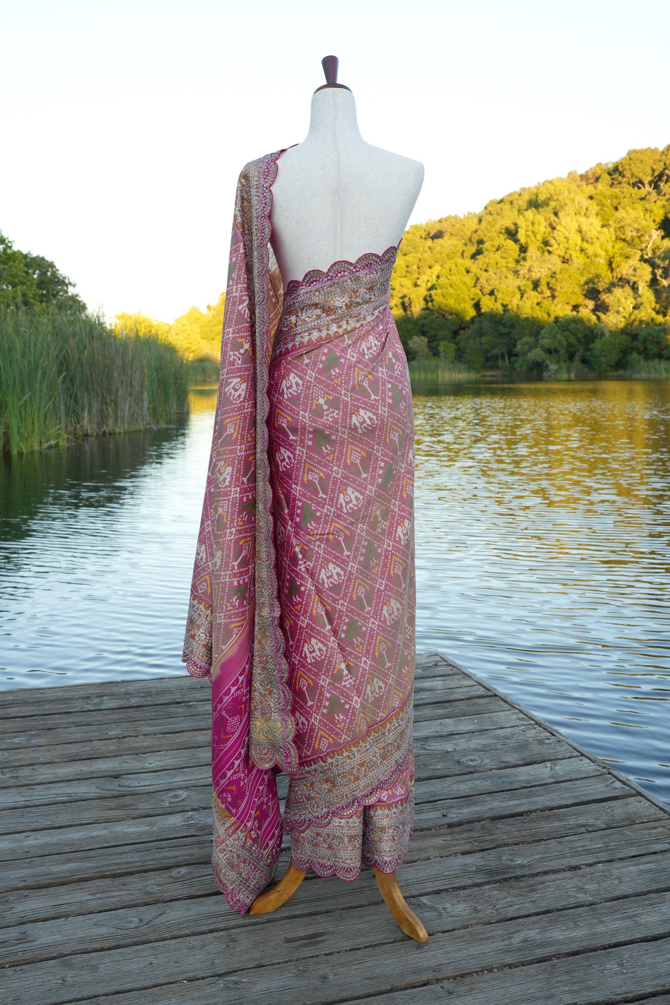 Ikat Saree with hand embroidered border