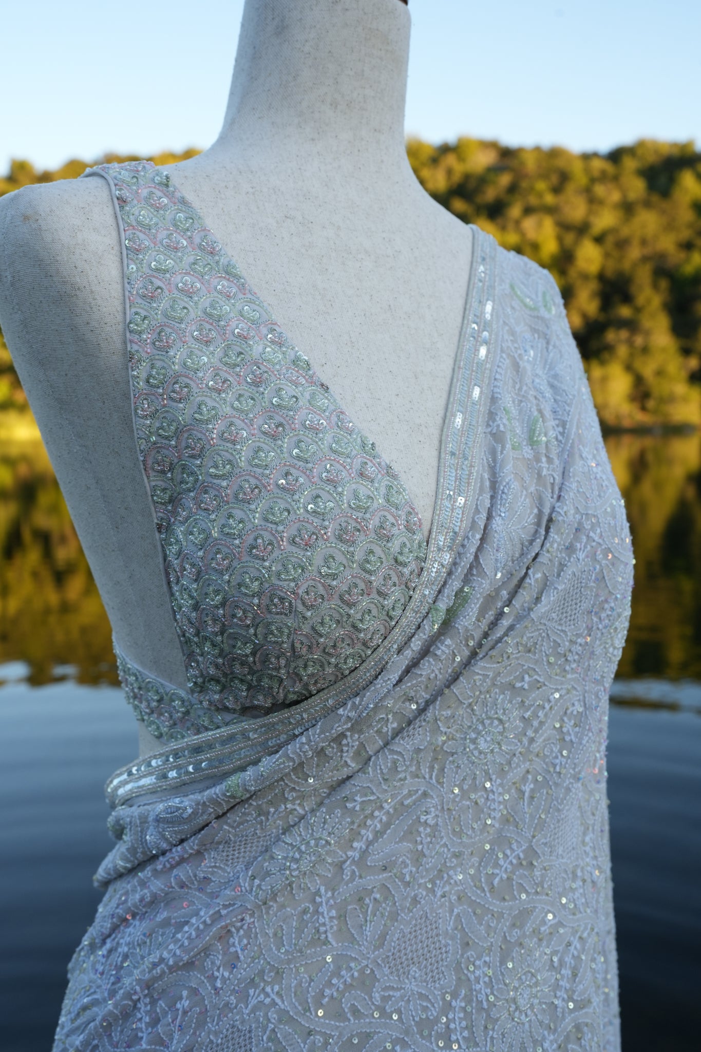 Powder Blue Chikankari saree