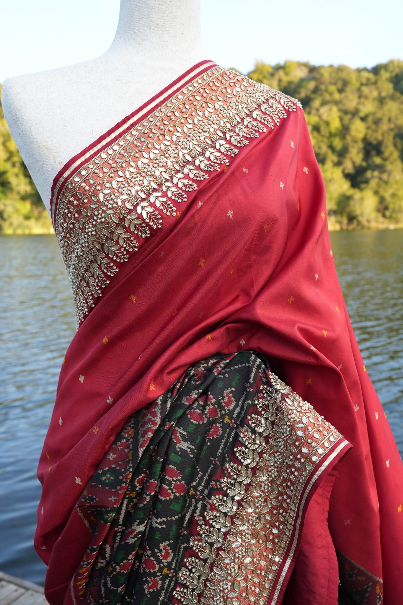 Ikat Saree with hand embroidered border