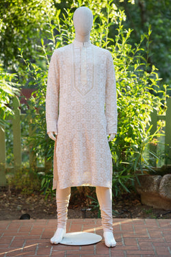 Off White Chikankari Mens Kurta