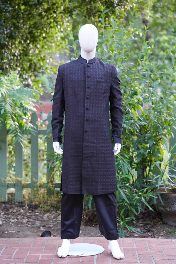 Black Threadwork Sherwani Set