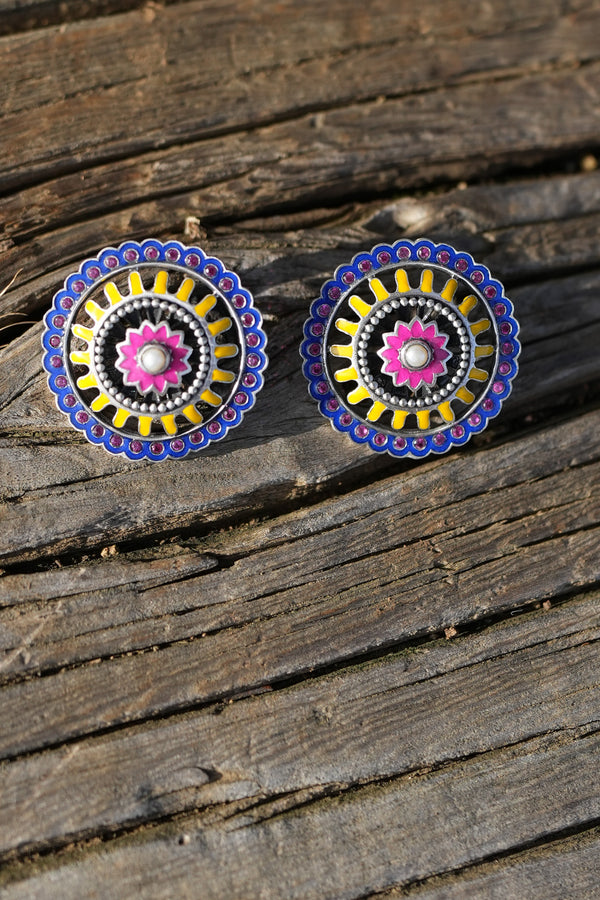 Enamel Floral Radial Tribal Pop Ear Studs