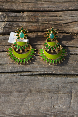 Gold Plated Green Enamel Earrings