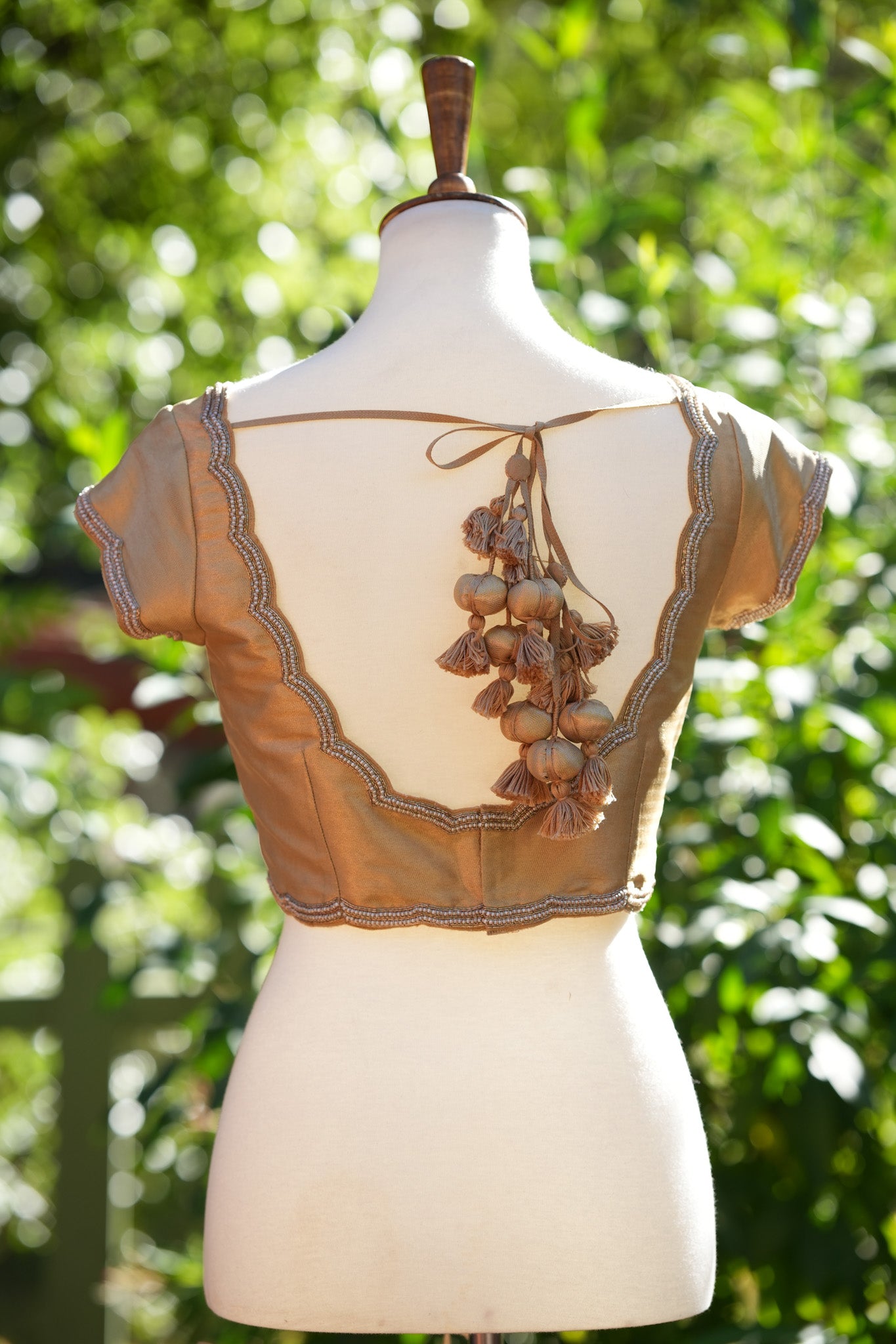 Gold Benarasi Silk Blouse with Pearl Embroidered neckline