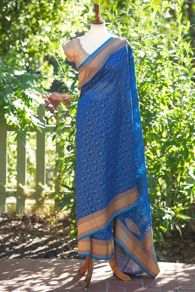 Blue and Gold Benarasi Saree