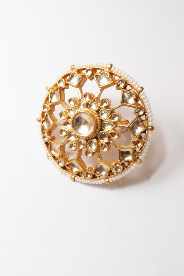 Silver Gold Plated White Glass Studded Ring