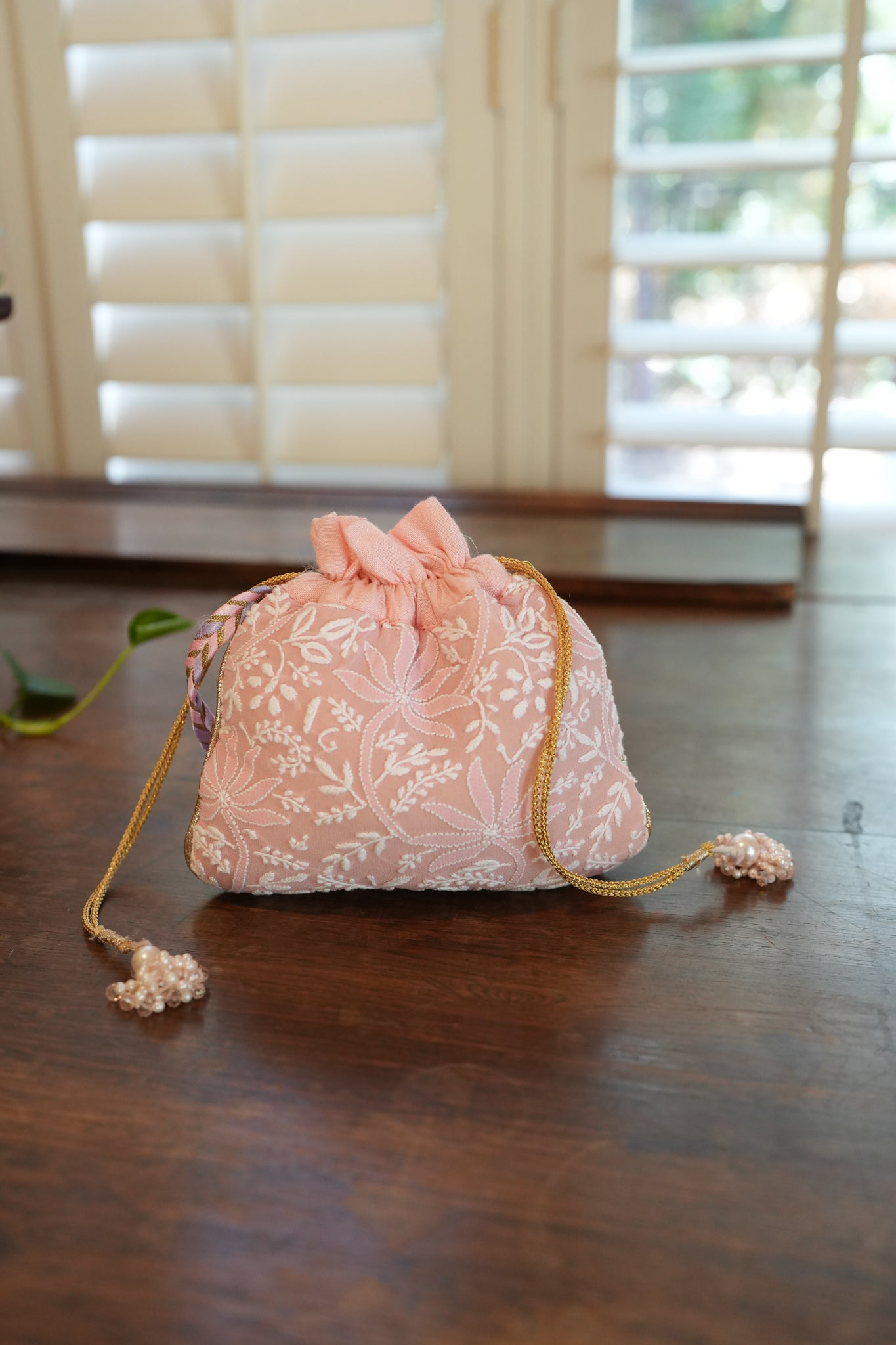 Light Pink Chikankari potli bag